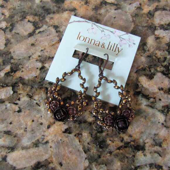 Lonna & Lilly Brown Gold-Tone Flower Open Drop Earrings - Picture 5 of 6